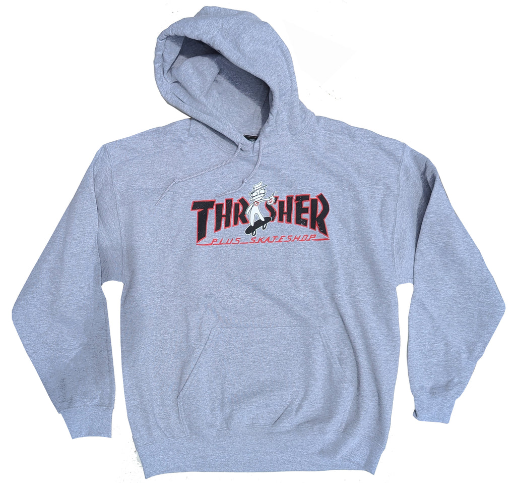Thrasher x Plus - Mag Logo Hoodie | Heather Grey – Plusskateshop.com