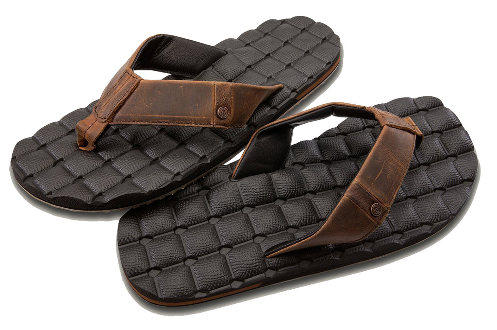 Volcom Recliner Leather Sandals Vintage Brown