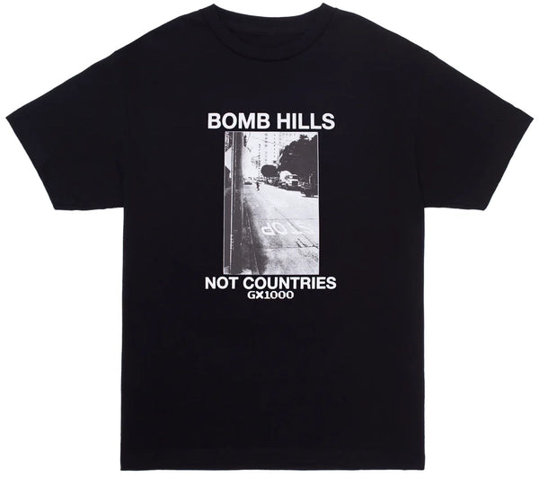 GX1000 - Bomb Hills Not Countries Tee | Black – Plusskateshop.com