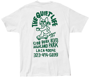 Quiet Life - Skating Cat Tee | White