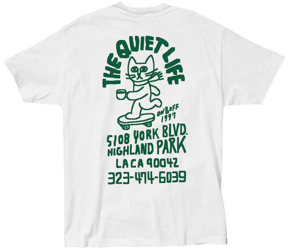 Quiet Life - Skating Cat Tee | White