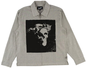 Welcome - Crowned Printed Oxford L/S Shirt | White Black Striped