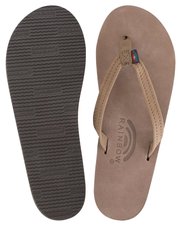 Rainbow - Women's Single Layer Leather Sandals | Dark Brown (Narrow Strap)