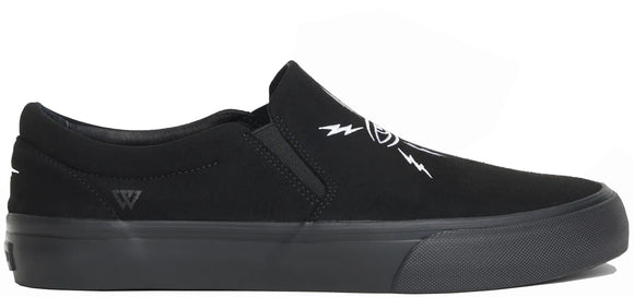 War Saw - Stranger Slip-On Shoes | Black Black (Ed Templeton)