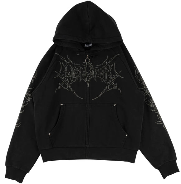 Welcome - Grapple Pigment-Dyed Zip Hoodie w/ Studs | Black