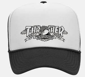 Thrasher x Antihero - Mag Banner Trucker Hat | Black White