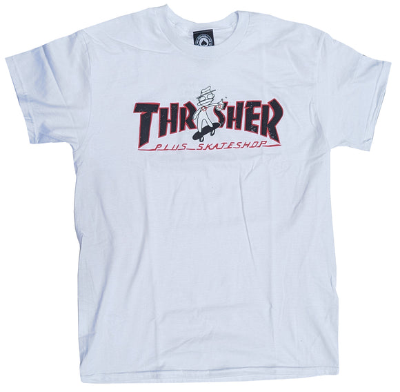 Thrasher x Plus - Mag Logo Tee | White – Plusskateshop.com