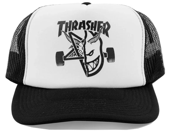 Thrasher x Spitfire - Thrash & Burn Trucker Hat | White Black