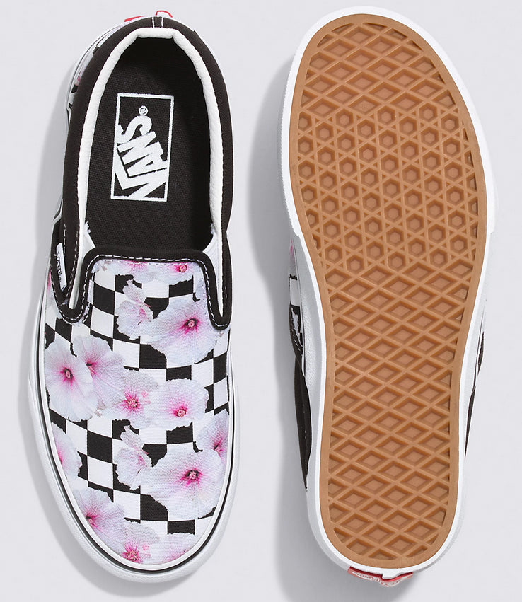 Vans Classic Slip On Shoes Black Hibiscus Check