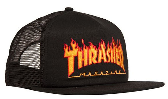 Thrasher - Embroidered Flame Logo Mesh Hat | Black