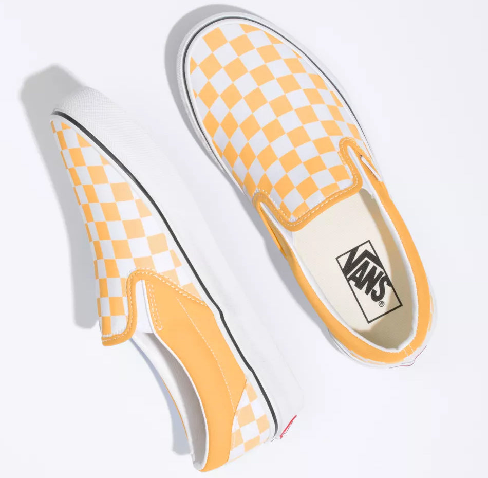 Checkerboard vans slip on yellow online