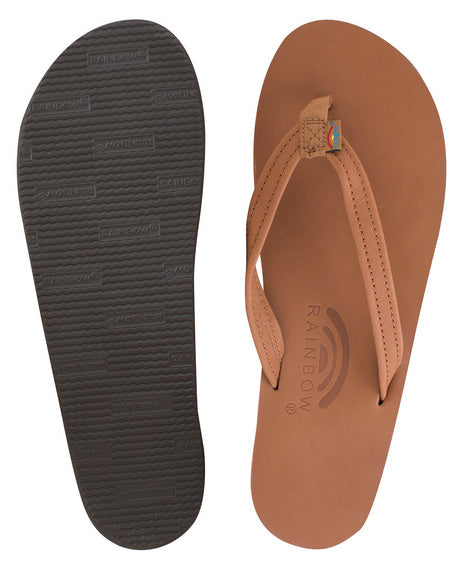 Rainbow - Women's Single Layer Leather Sandals | Tan (Narrow Strap)